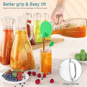 Amazon.com: 3 Pack Glass Pitcher with Lid, 2 Quart Square